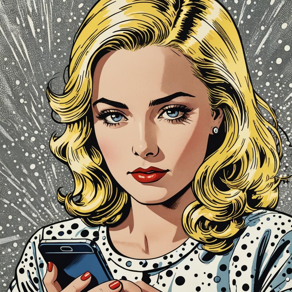Blonde Woman with Smartphone in Pop Art Style