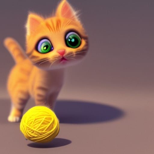 a cute tiny kitten playing with a ball of yarn