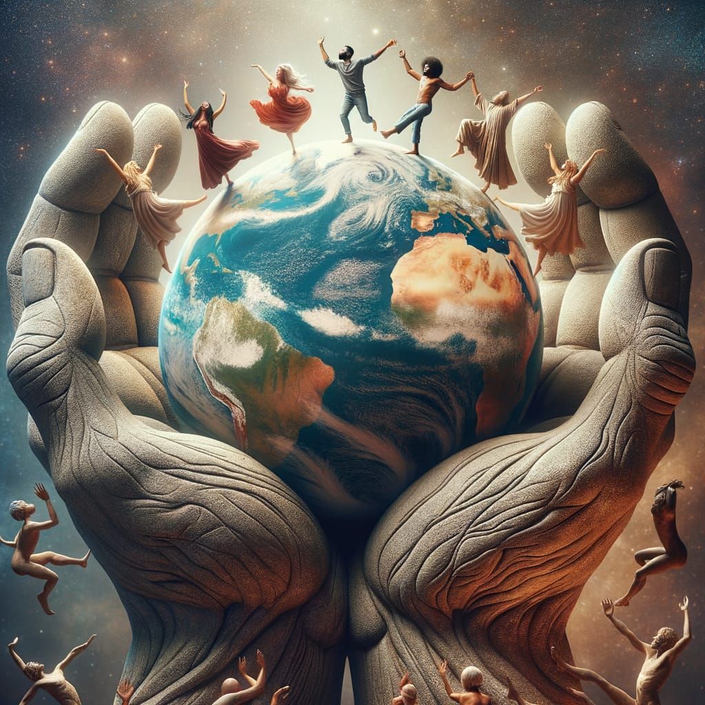 Giant Hands Cradle a Developing World