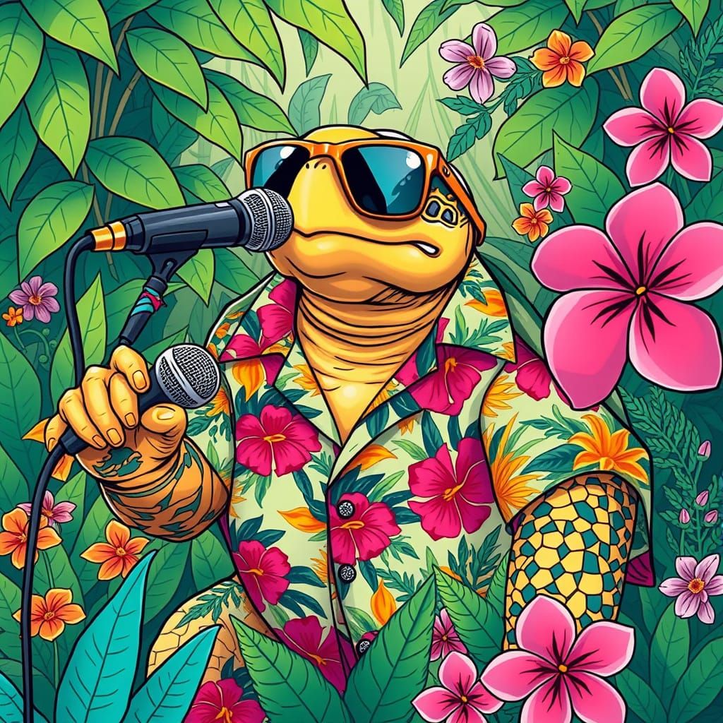 Singing Turtle in Camille Rose Garcia Style