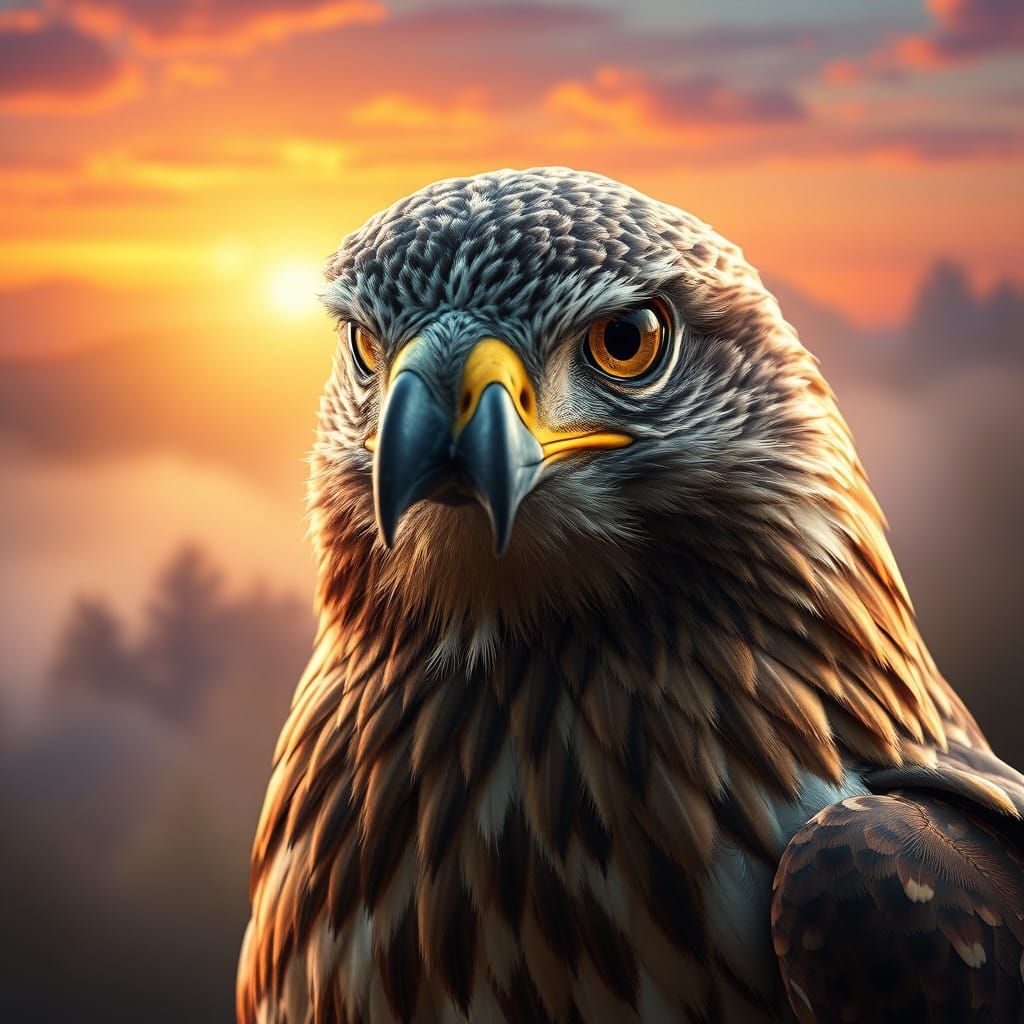 Majestic Hawk with Piercing Eyes in Hyperrealistic Detail
