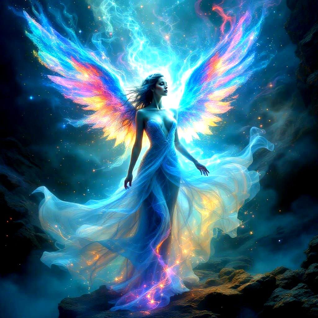 Woman Transforms into Ethereal Spirit in Vibrant Dreamlike M...