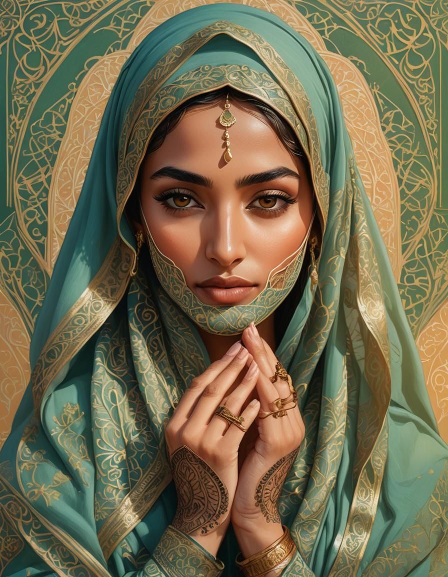 Exotic Arabian Noblewoman in Golden Hour Light