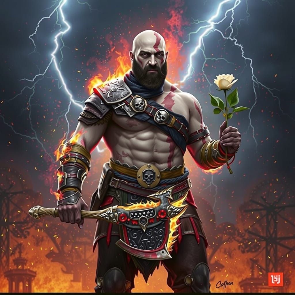 Kratos: Between Fire and Rose, in Futuristic Style