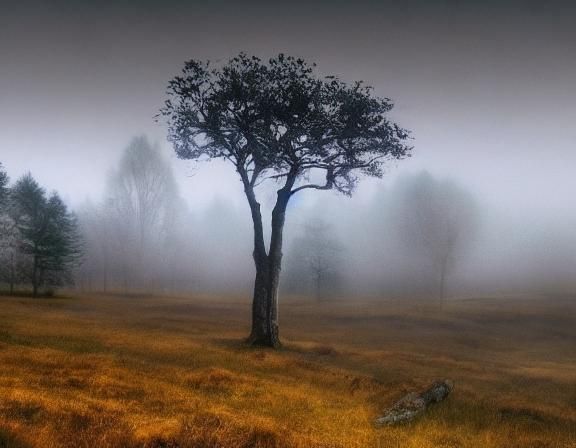 Twilight Valley Landscape Painting in Atmospheric Style