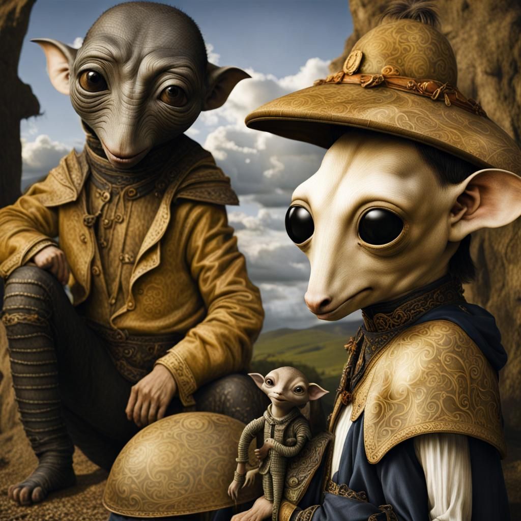 Surreal Alien Celebration in Restaurant, Masterpiece Paintin...