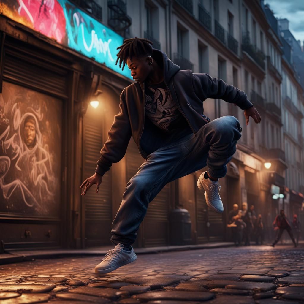 Paris Street Breakdance in Graffiti Art Style