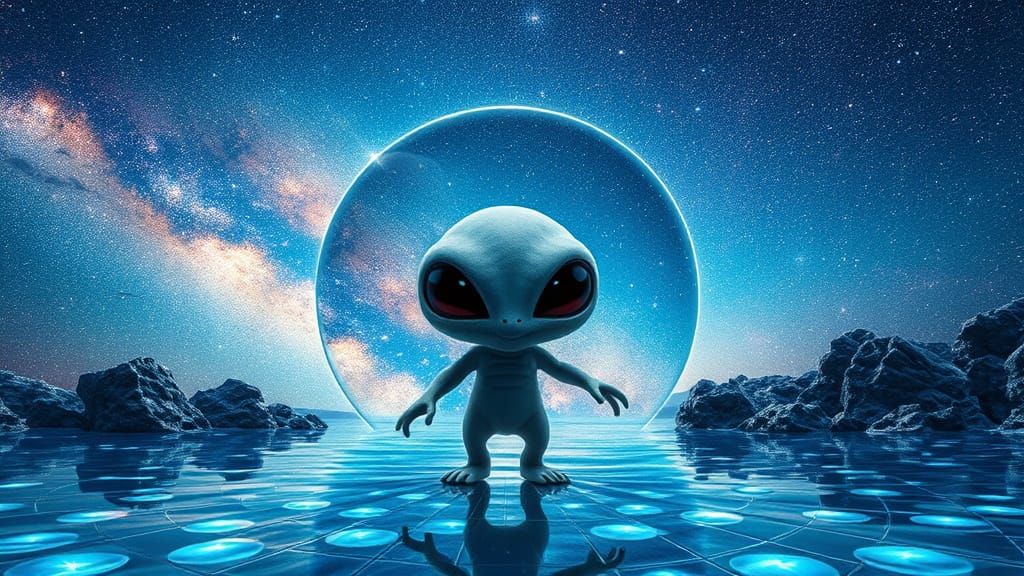 Quirky Alien Monster Before Cosmic Portal