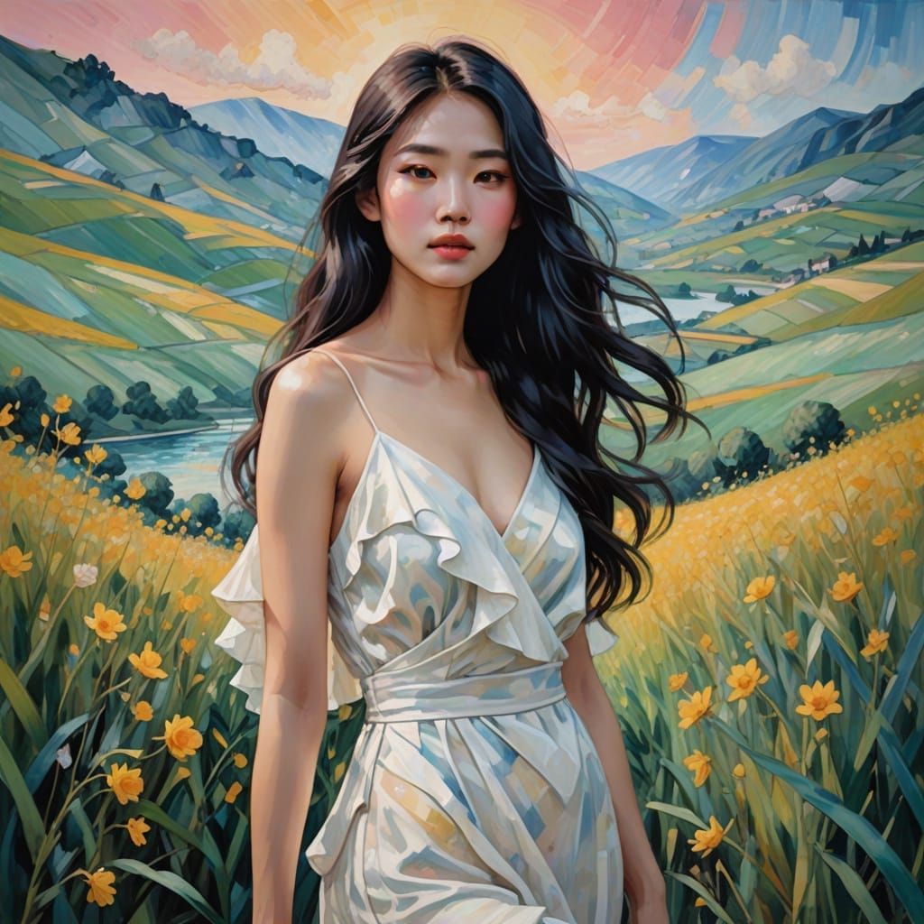Korean Woman in Impressionistic Dreamscape