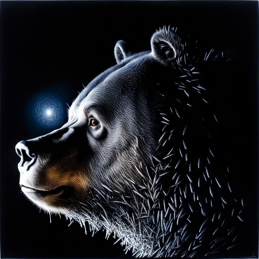 Demonic Cyborg Bear Portrait in Surreal Style