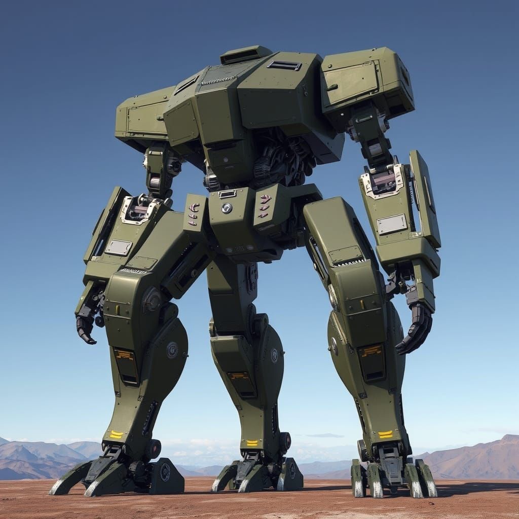 Colossal Robot in Olive Drab and Silver Metal