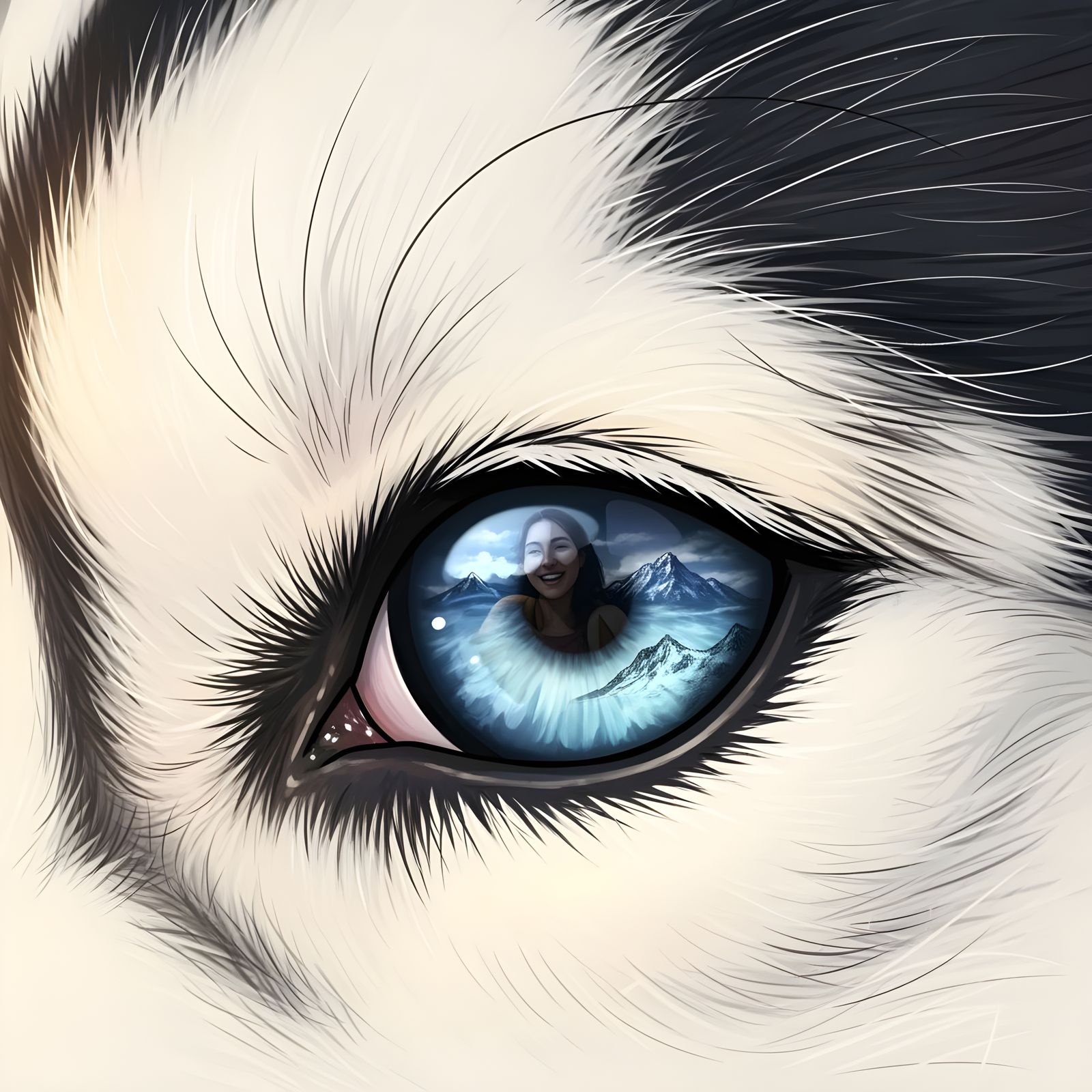 Ice Blue Husky Eye Reflecting Soulful Landscape