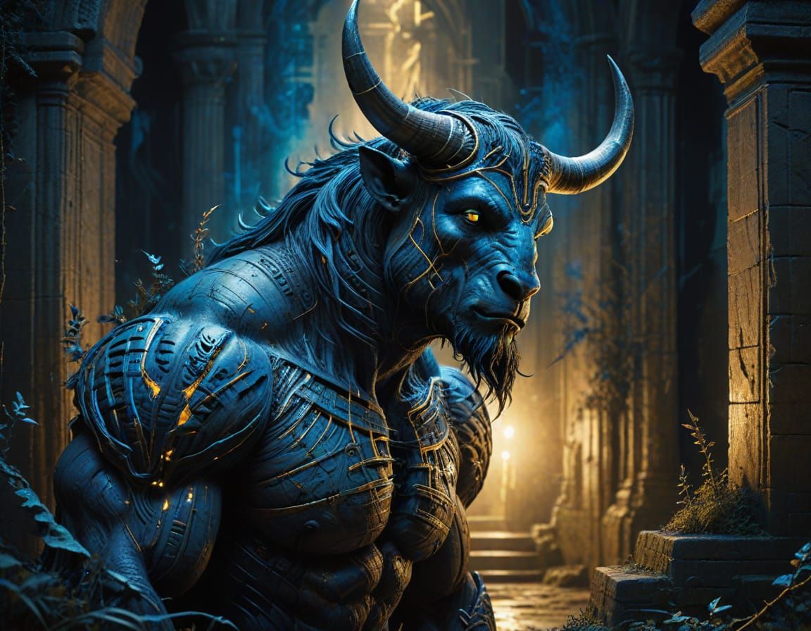 Gothic Minotaur Masterpiece in Intricate Pen and Ink