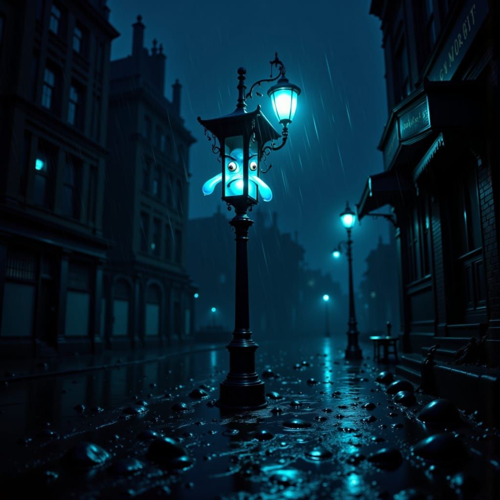 Grumpy Streetlamp's Night Watch in Film Noir Style