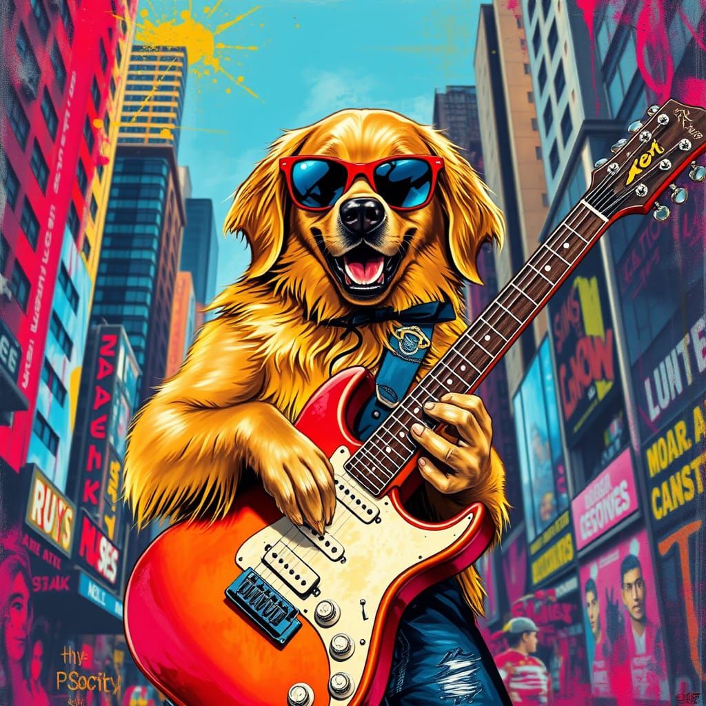 Golden Guitarist in Urban Oasis