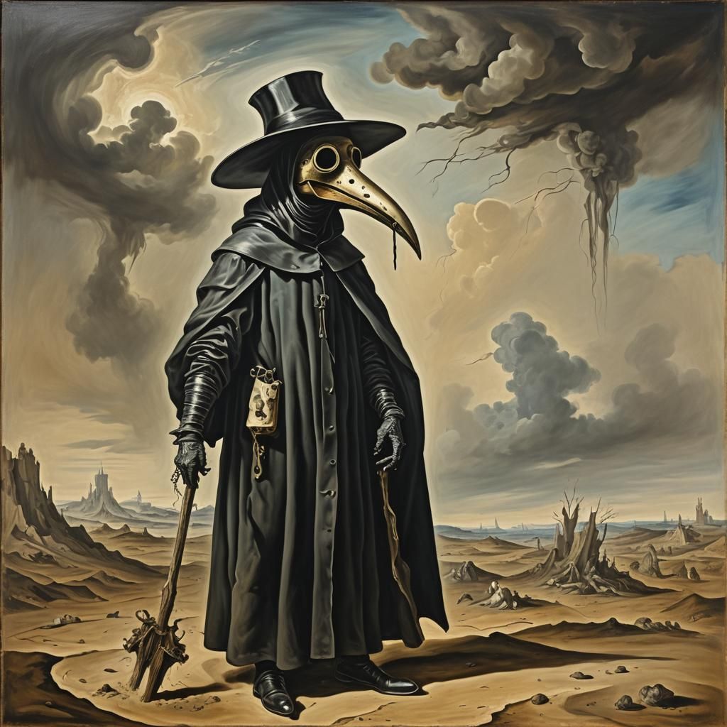 Surreal Plague Doctor in Melting Oil Paint