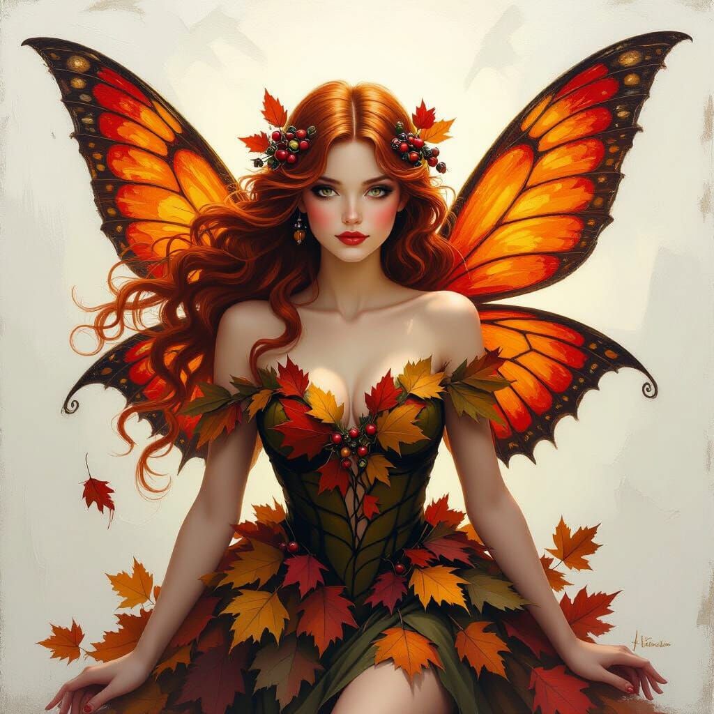 Autumn Fairy Illustration in Oil Brush Style