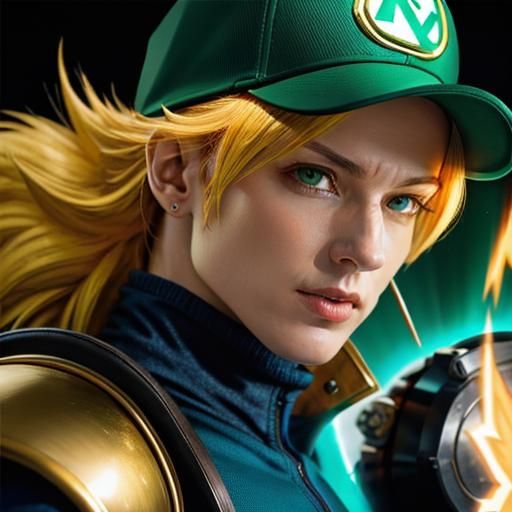 Luigi as Super Saiyan God: Photorealistic Close-Up