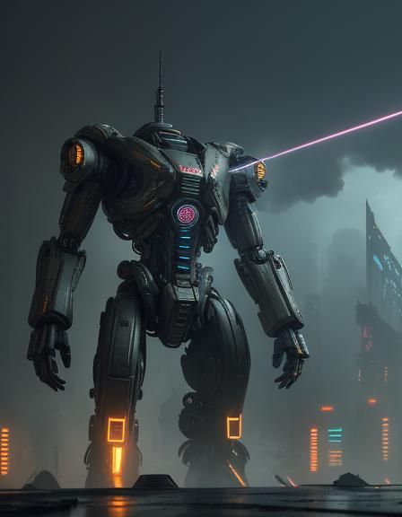 Cyberpunk Mech in Yugoslavia Ruins: 3D Render