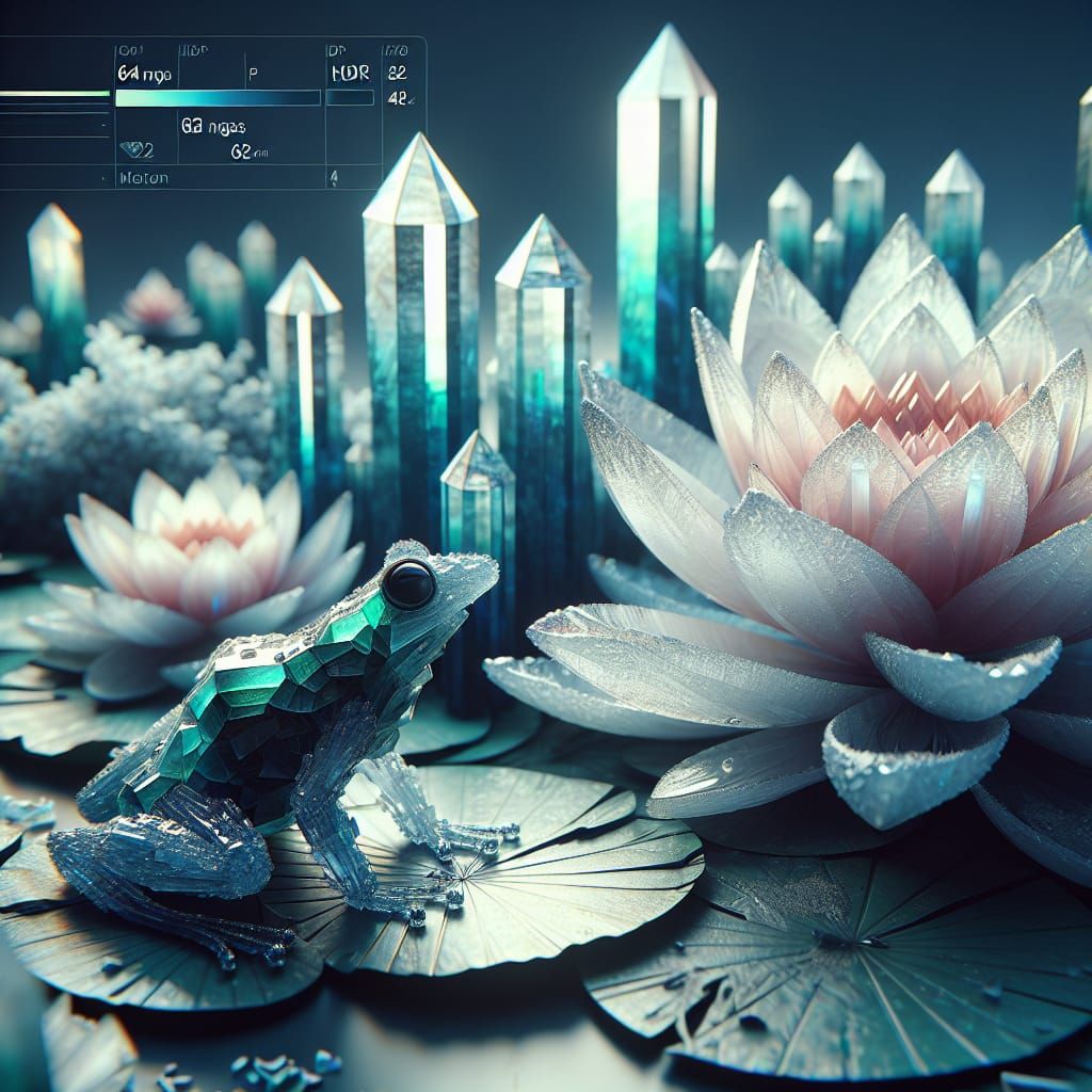 Hyperrealistic Crystal Lotus with Crystal Frog