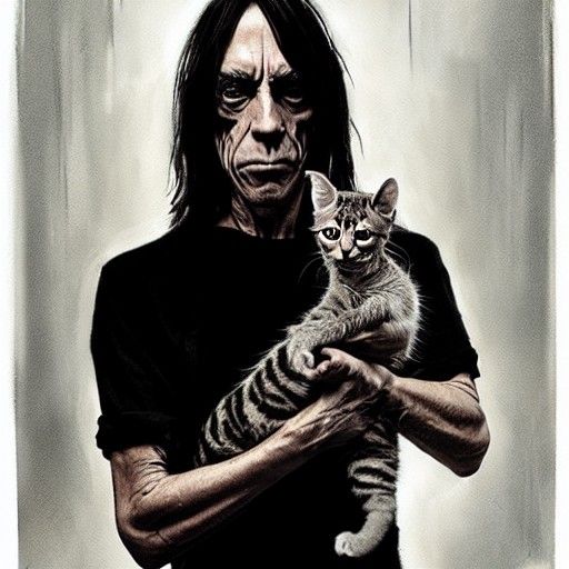Iggy Pop Holding Kitten in Sinister Style