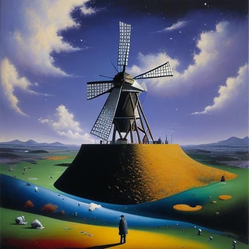 Surreal Windmill in Abstract Impasto Painting