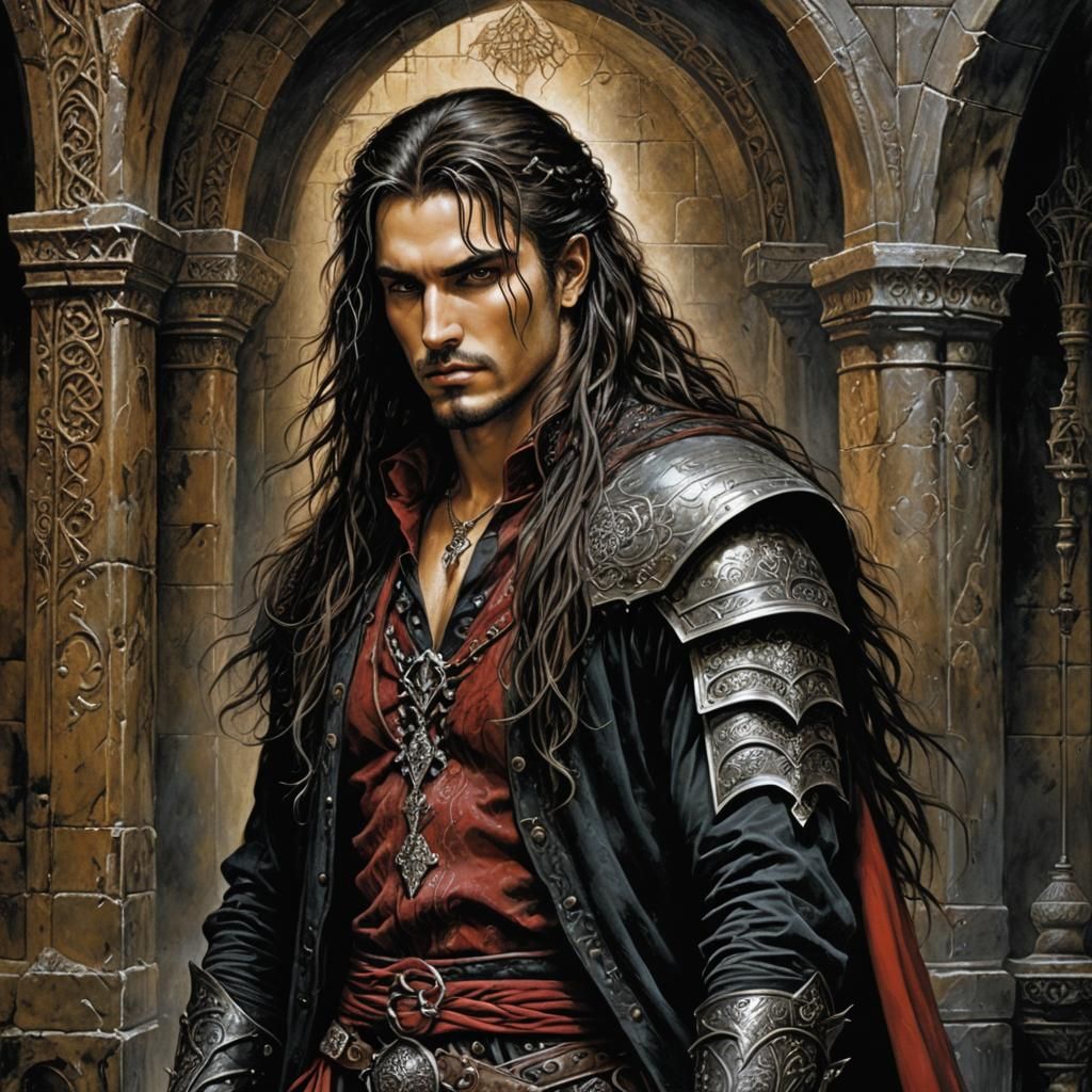 Fairytale Hero in Medieval Dungeon Lair, Dark Fantasy Art