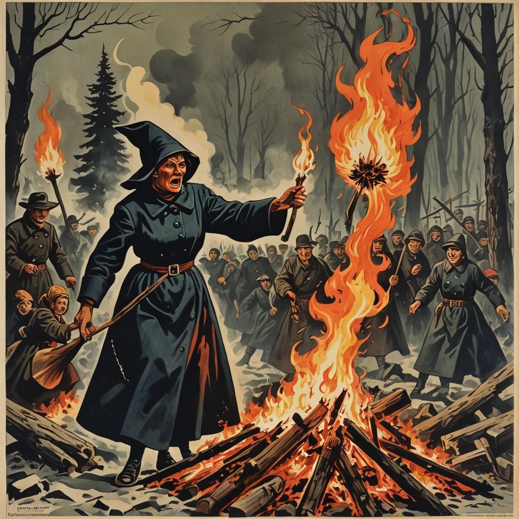 Soviet Propaganda Poster of Witch Burning