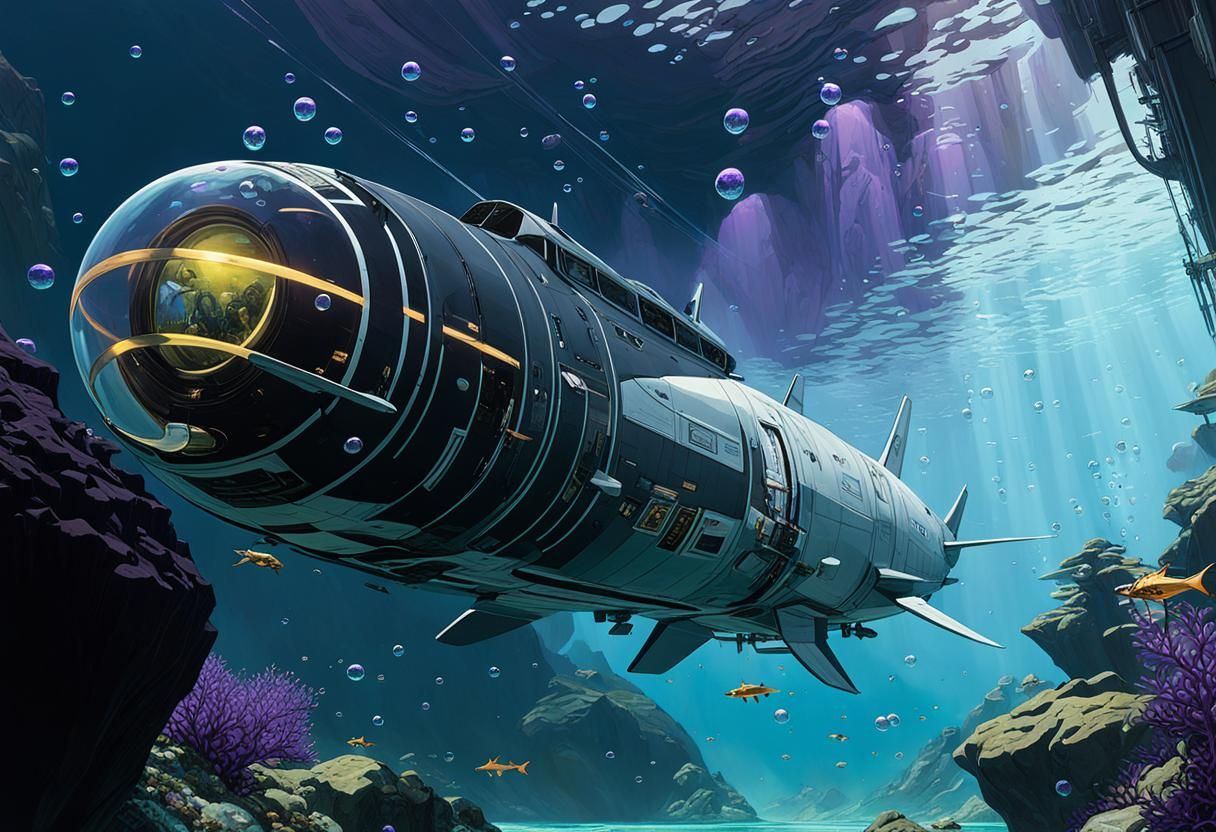 Futuristic Underwater Airbase with Seal-Dragons