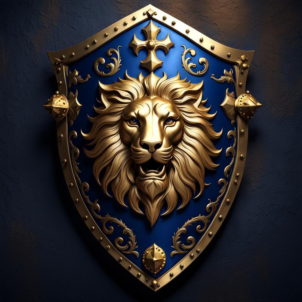 Medieval lion crest shield