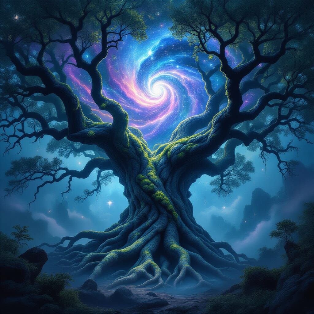 Cosmic Ancient Tree of Starlight and Nebulae