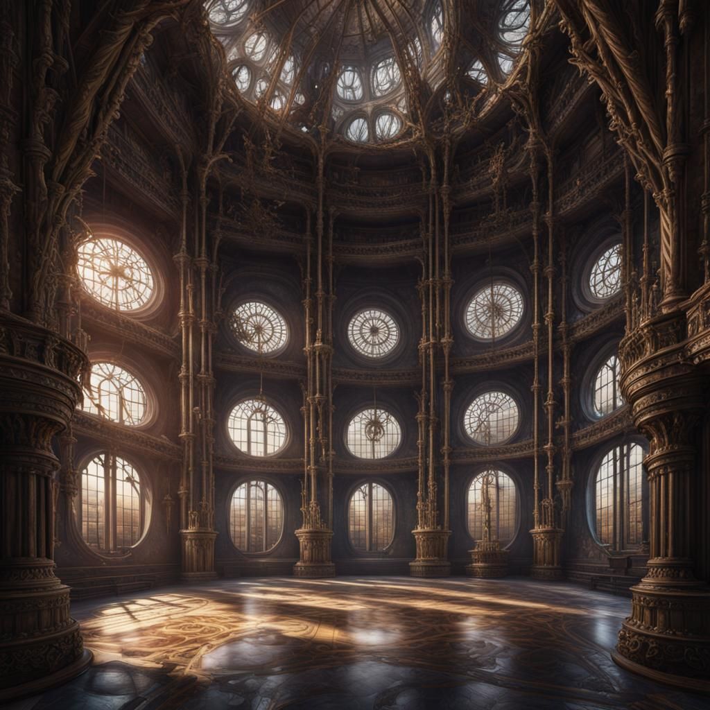 Fantastical Panopticon Parliament in Detailed Matte Painting