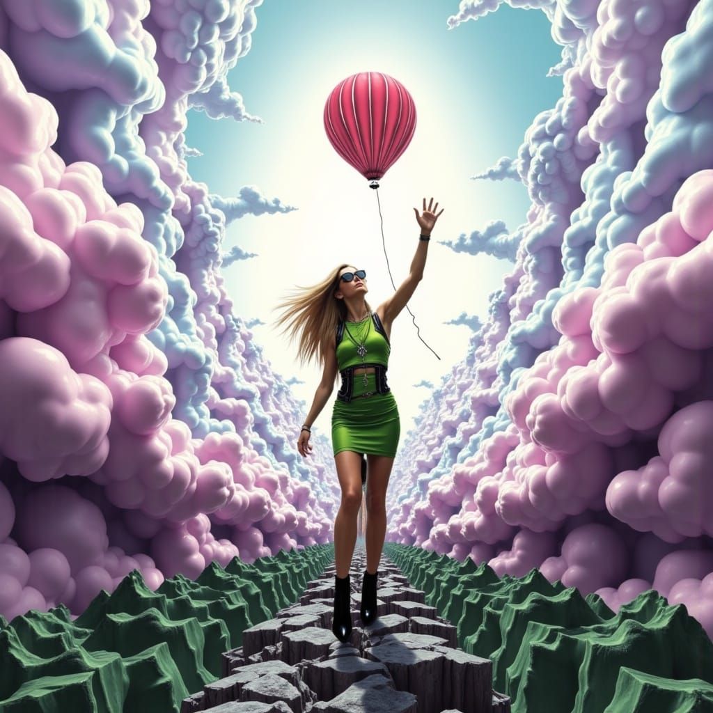Lime Green Goddess Rises into Psychedelic Skies