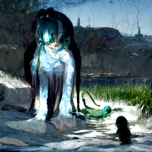 Lizard Hatsune Miku Drinks in Sunny Teletubby Landscape