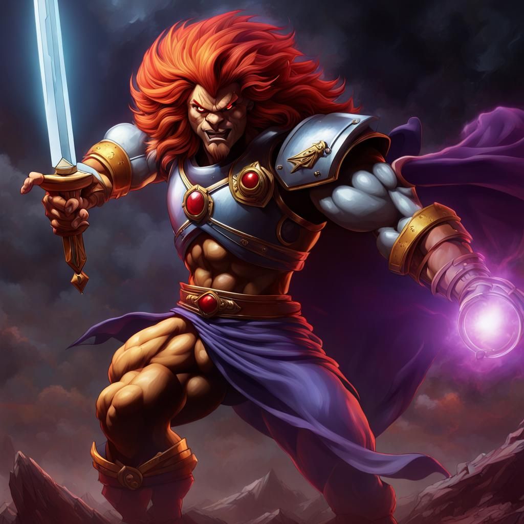 Lion-O with Sword of Omens in Dark Fantasy Style