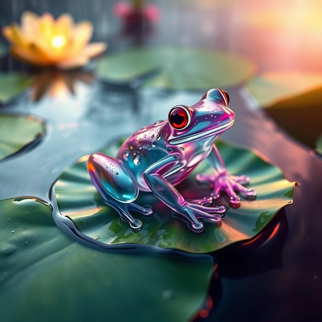 Translucent Glass Frog on Lily Pad, Digital Painting