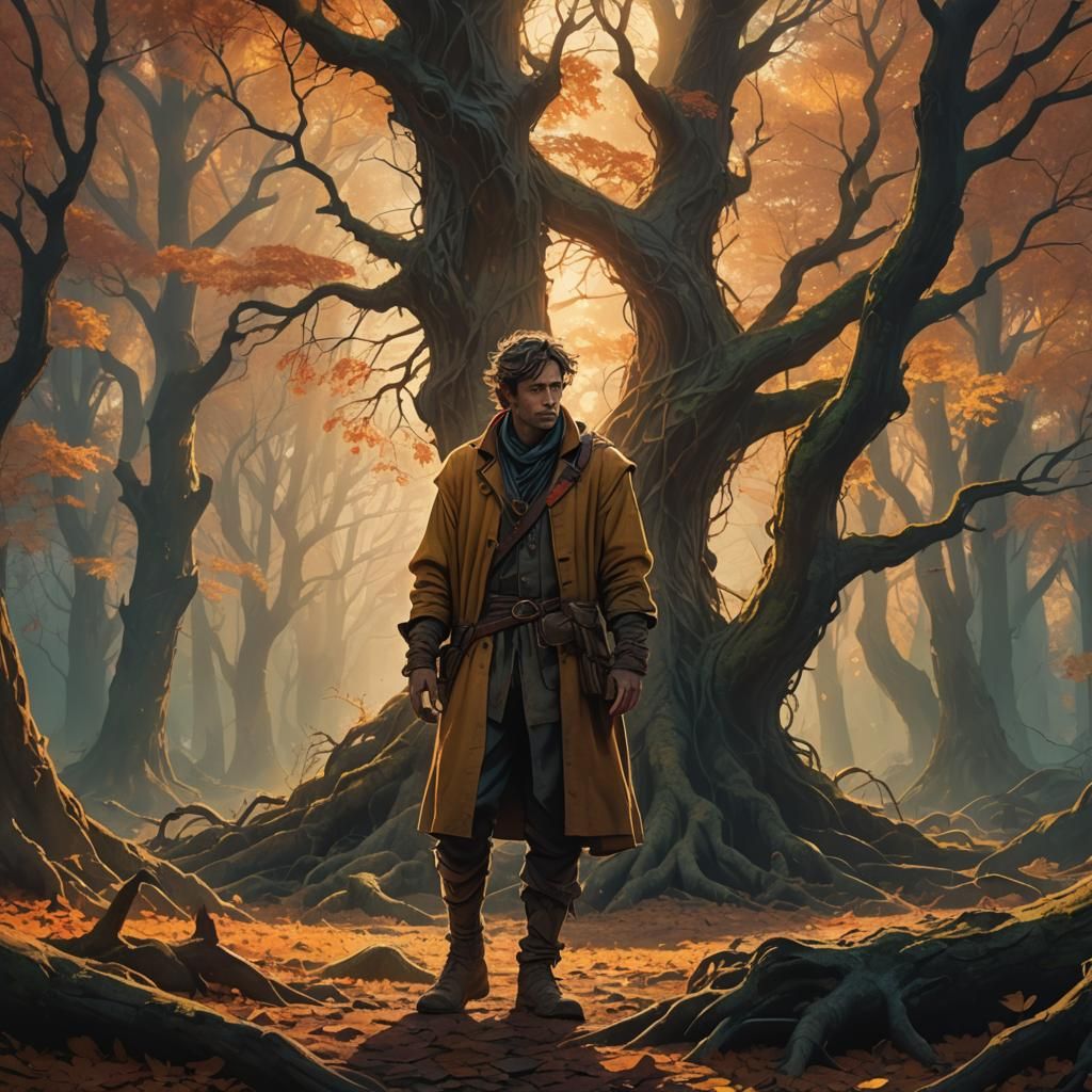 Mystical Forest Figure in Autumn Concept Art