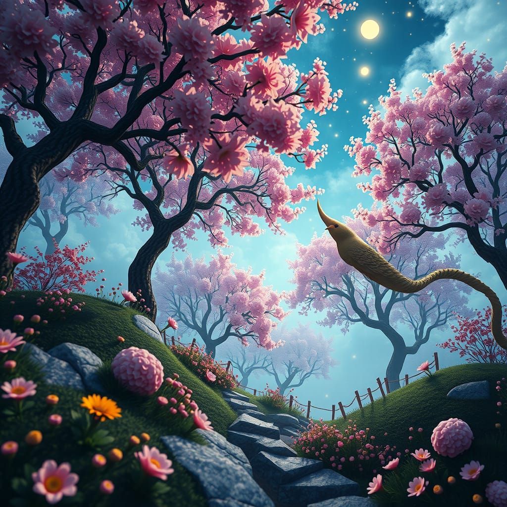 Fantasy Scene in Pointillism and Digital Art Style