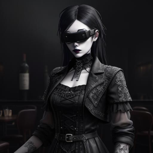 Goth Model in VR, Grainy Black and White Photography