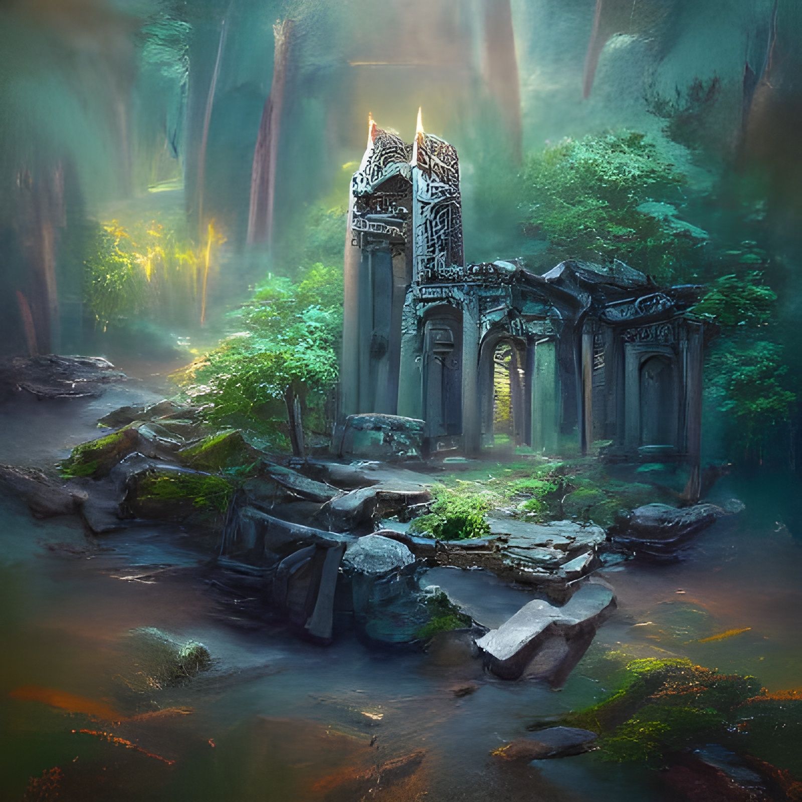 Elven Temple Ruins in Magical Forest