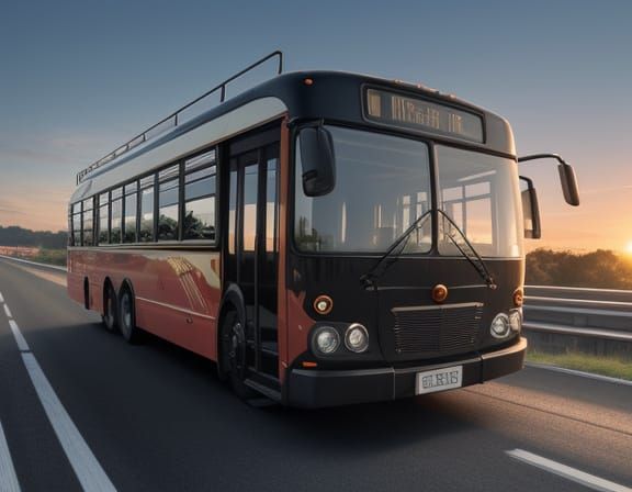 Stunning Modern Bus on Highway at Sunset