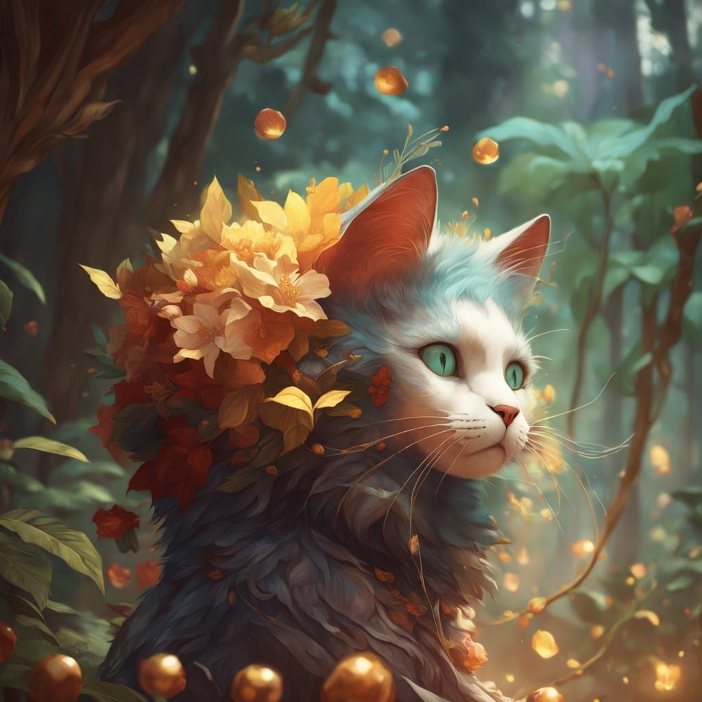 Surreal Pop Art Portrait of a Vibrant Cat in a Fantastical F...