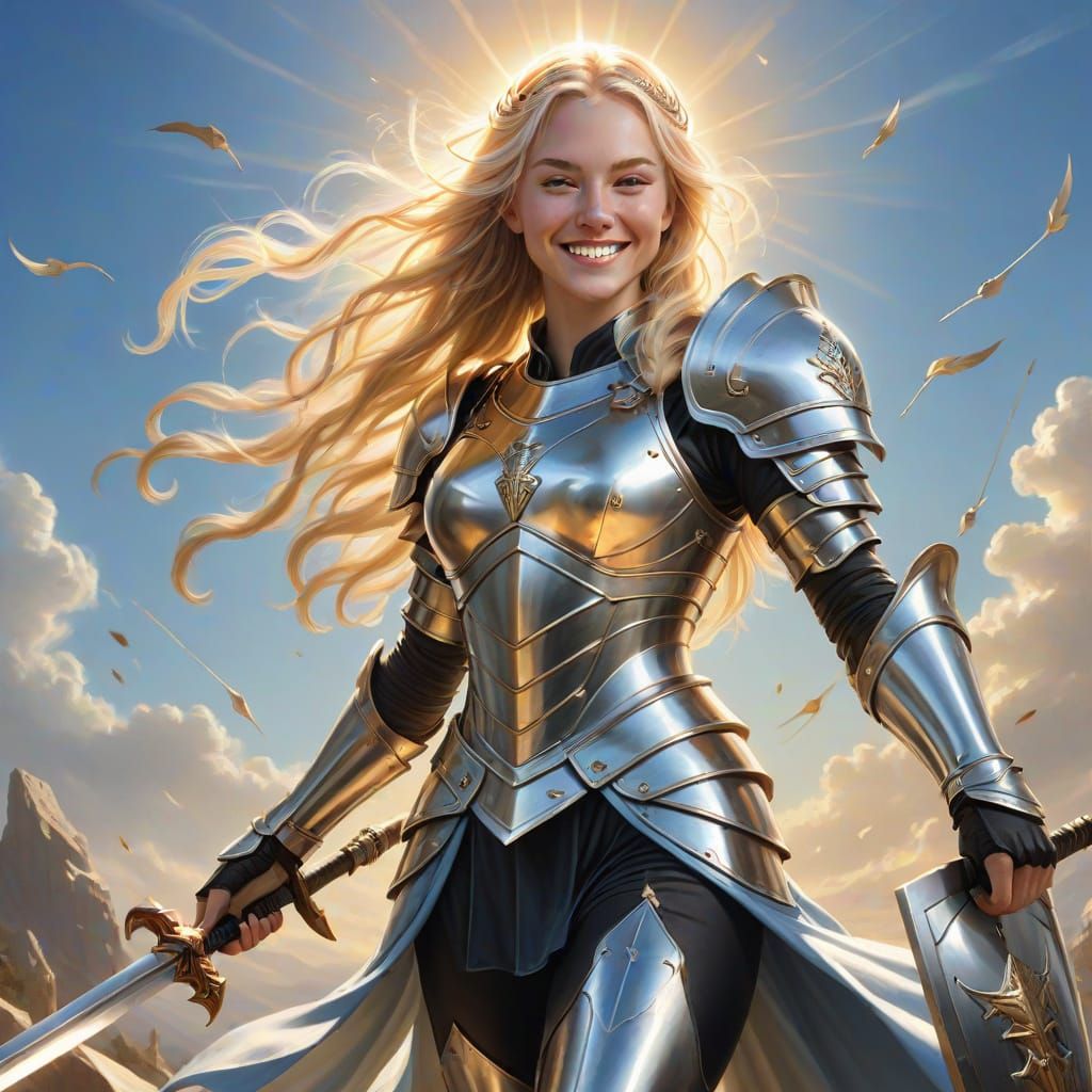 Ethereal Beauty in Armor with Flaming Arrows