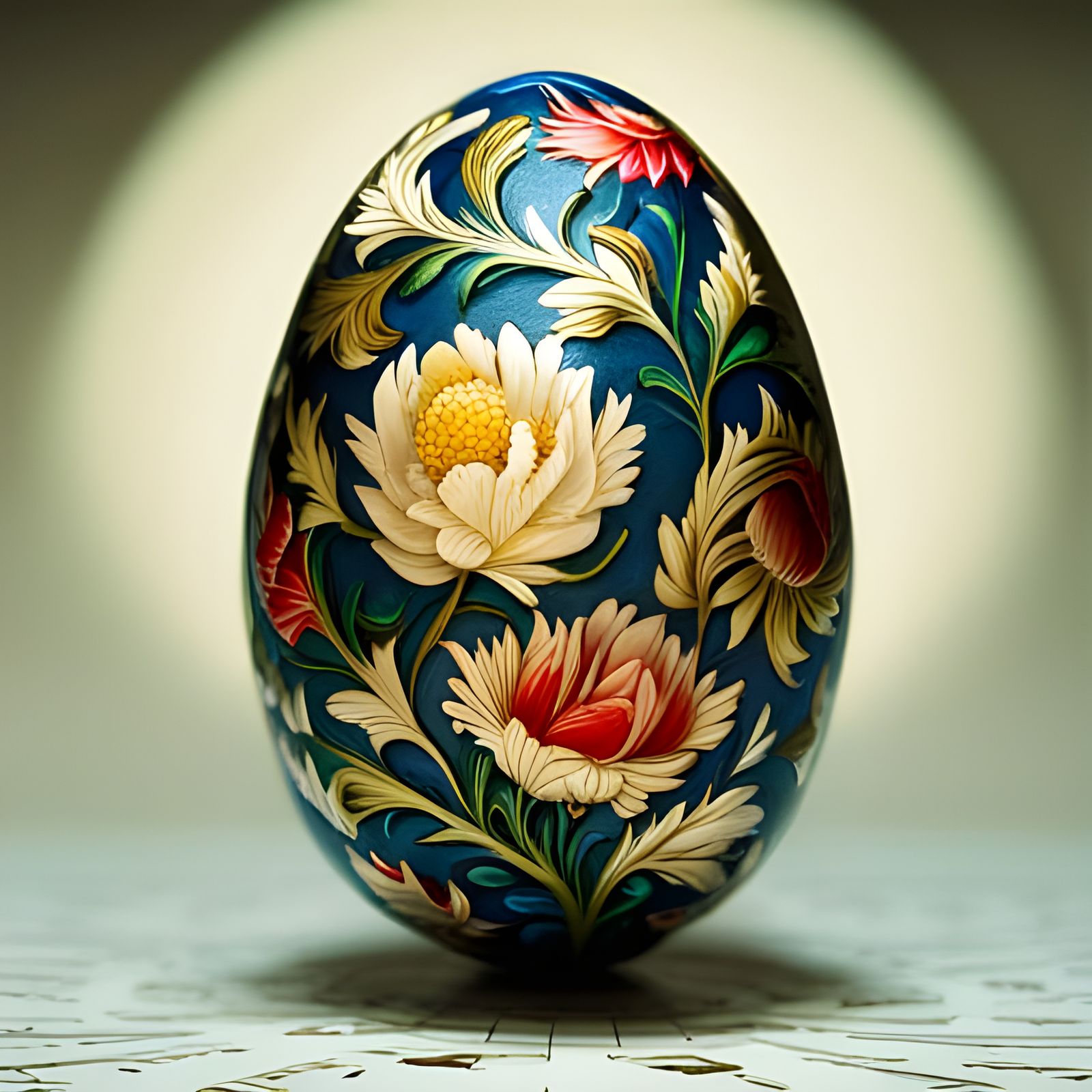 Floral Enamel Easter Egg Carving in Cloisonné Style