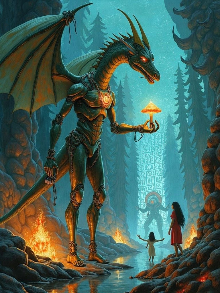 Bio-Cyborg Amidst Cosmic Matrix Code with Radiant Mushroom a...