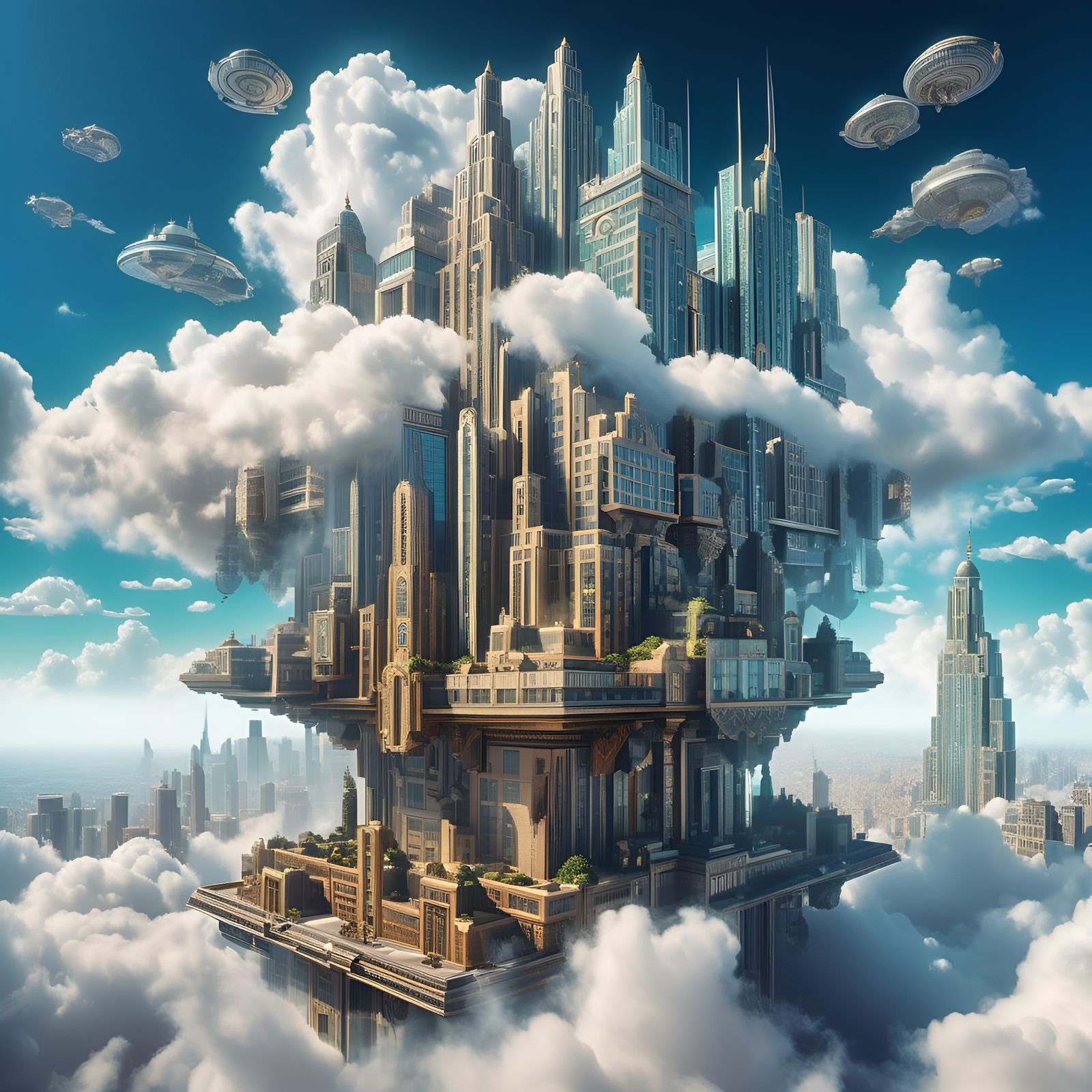 Art Deco City Floating in the Clouds