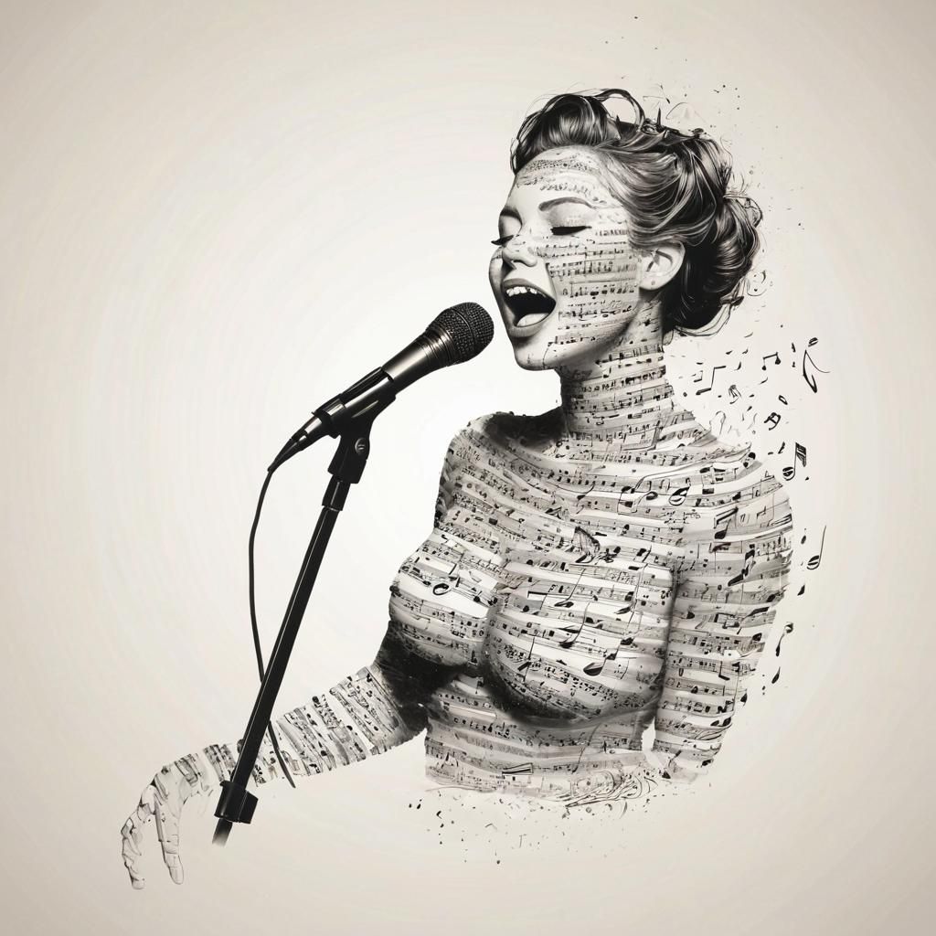 Whimsical Singer Made of Music Notes Illustration