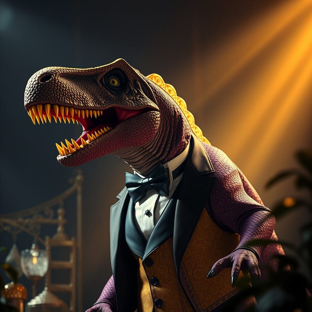 Dinosaurs in Formal Wear, Art Nouveau Style