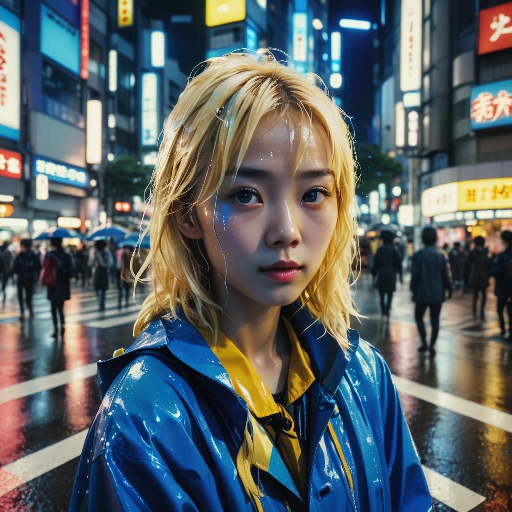 Blonde Woman in Shibuya Nightlife: Cinematic Film Still