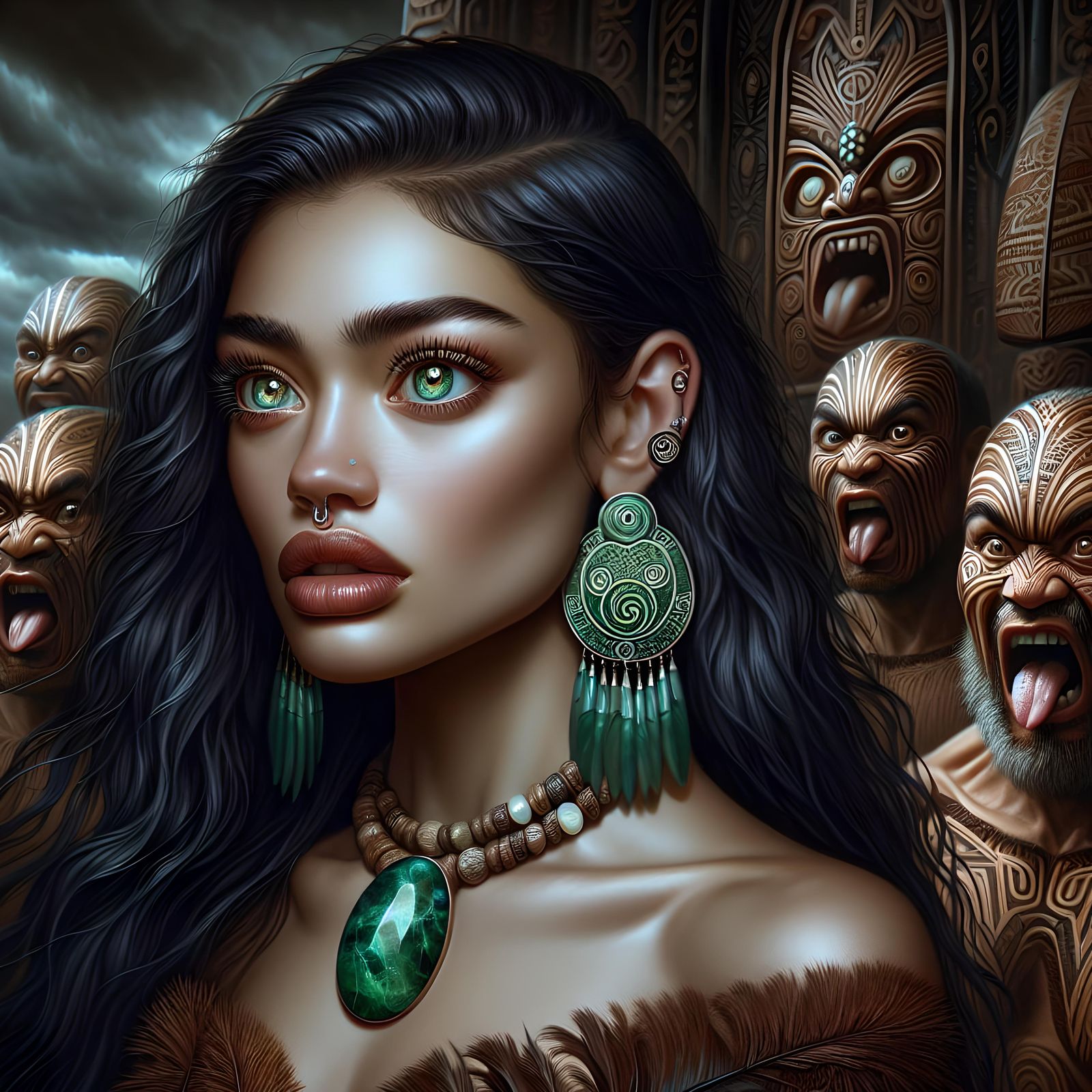 Maori Chieftain's Daughter in Digital Oil Painting
